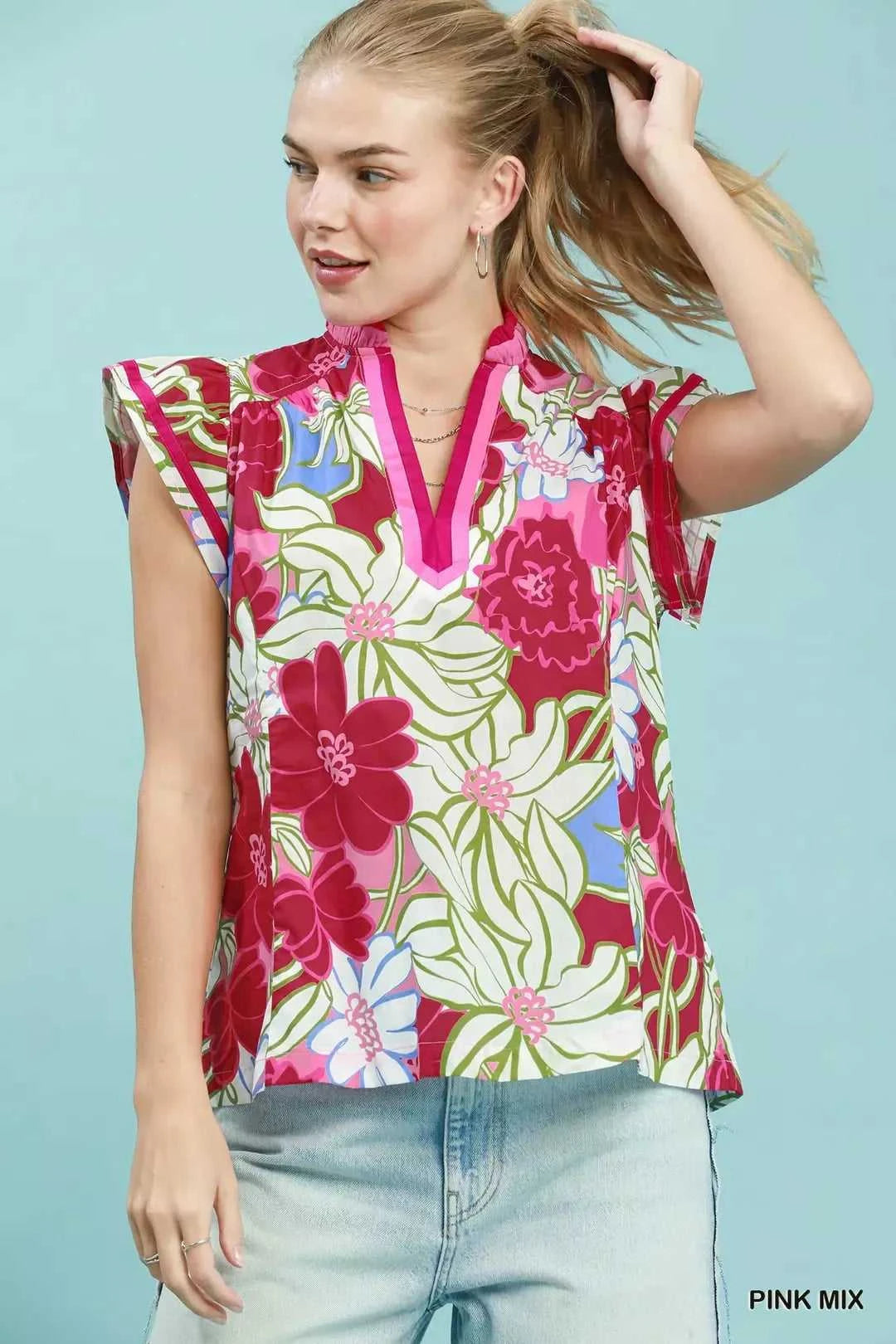Umgee Bold Floral Flutter Sleeve Top 100100930731872 49 Affordable Fashion Under $100 Jerry's Apparel 