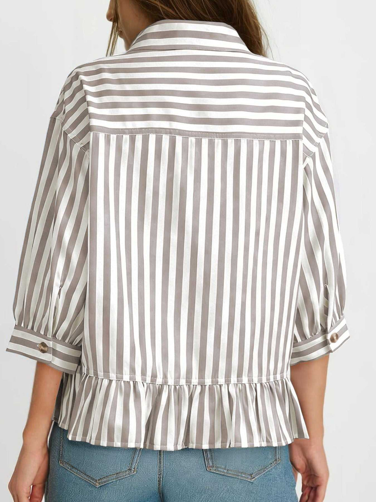 Striped Ruffle Hem Button-Down Shirt 100100634757459 44 Affordable Fashion Under $100 Jerry's Apparel 