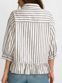 Striped Ruffle Hem Button-Down Shirt 100100634757459 44 Affordable Fashion Under $100 Jerry's Apparel 