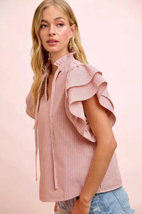BiBi Twill Striped Ruffle Sleeve Blouse 100100858691223 51 Affordable Fashion Under $100 Jerry's Apparel 