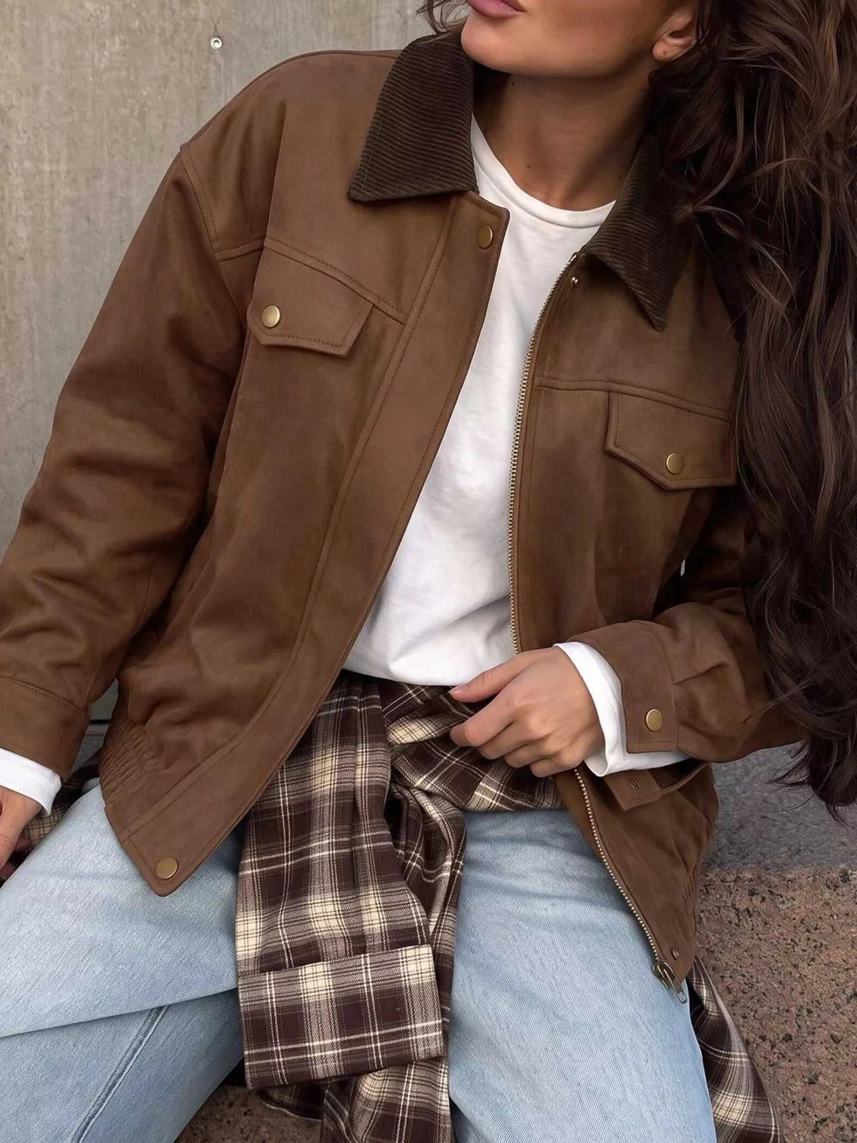 Corduroy Collar Zip-Up Jacket 100100544313647 53 Affordable Fashion Under $100 Jerry's Apparel 
