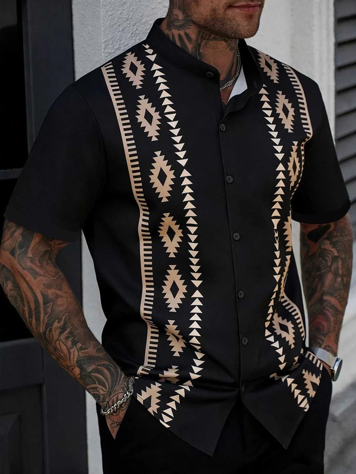 Men's Geometric Print Short Sleeve Shirt 104001395569418 26 Affordable Fashion Under $100 Jerry's Apparel 