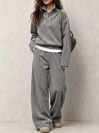 Corduroy Button Detail Top and Wide-Leg Pants Set 101001305640558 63 Affordable Fashion Under $100 Jerry's Apparel 
