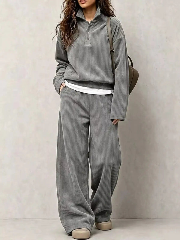Corduroy Button Detail Top and Wide-Leg Pants Set 101001305640558 63 Affordable Fashion Under $100 Jerry's Apparel 