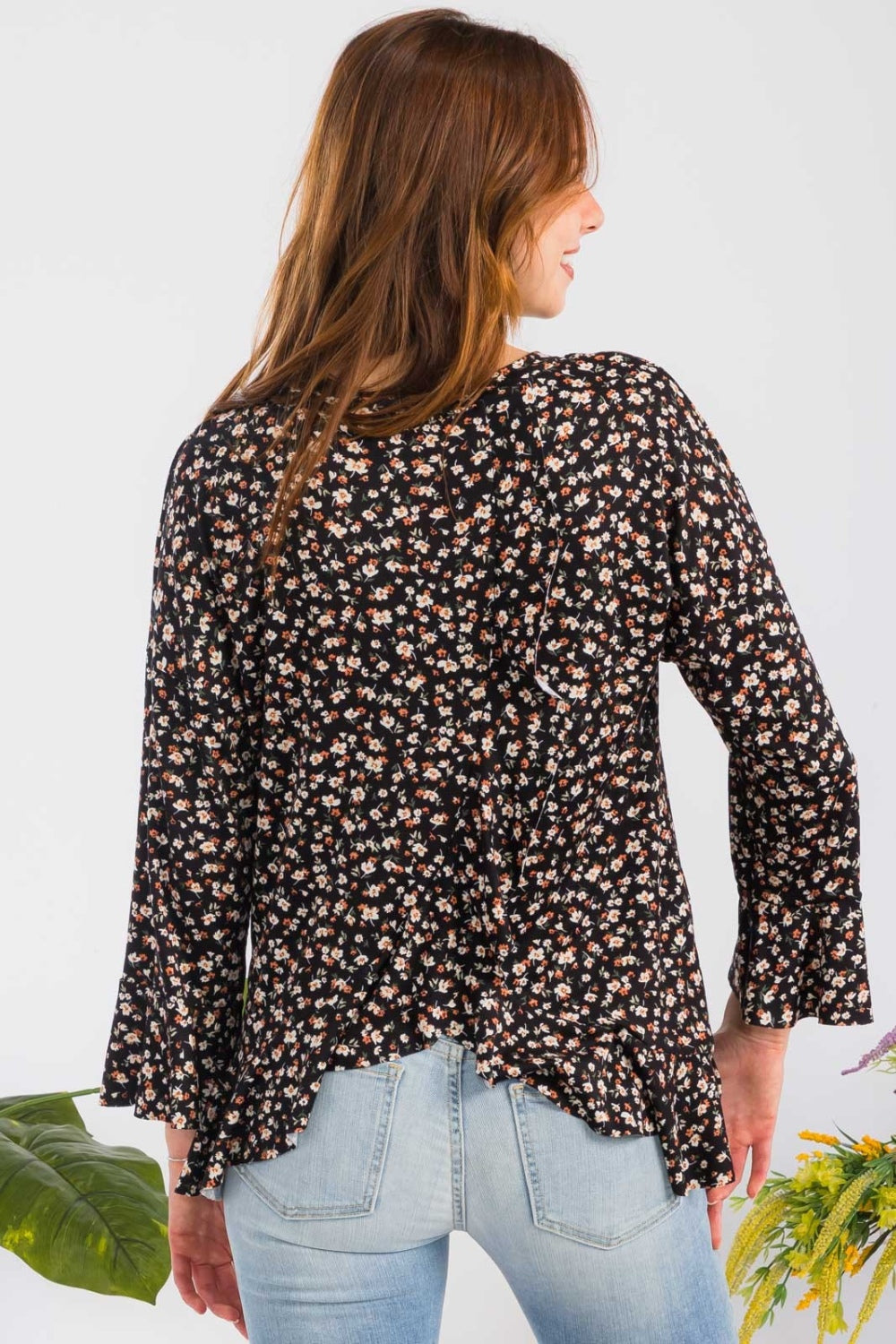 Full Size Floral Ruffle Detail Top