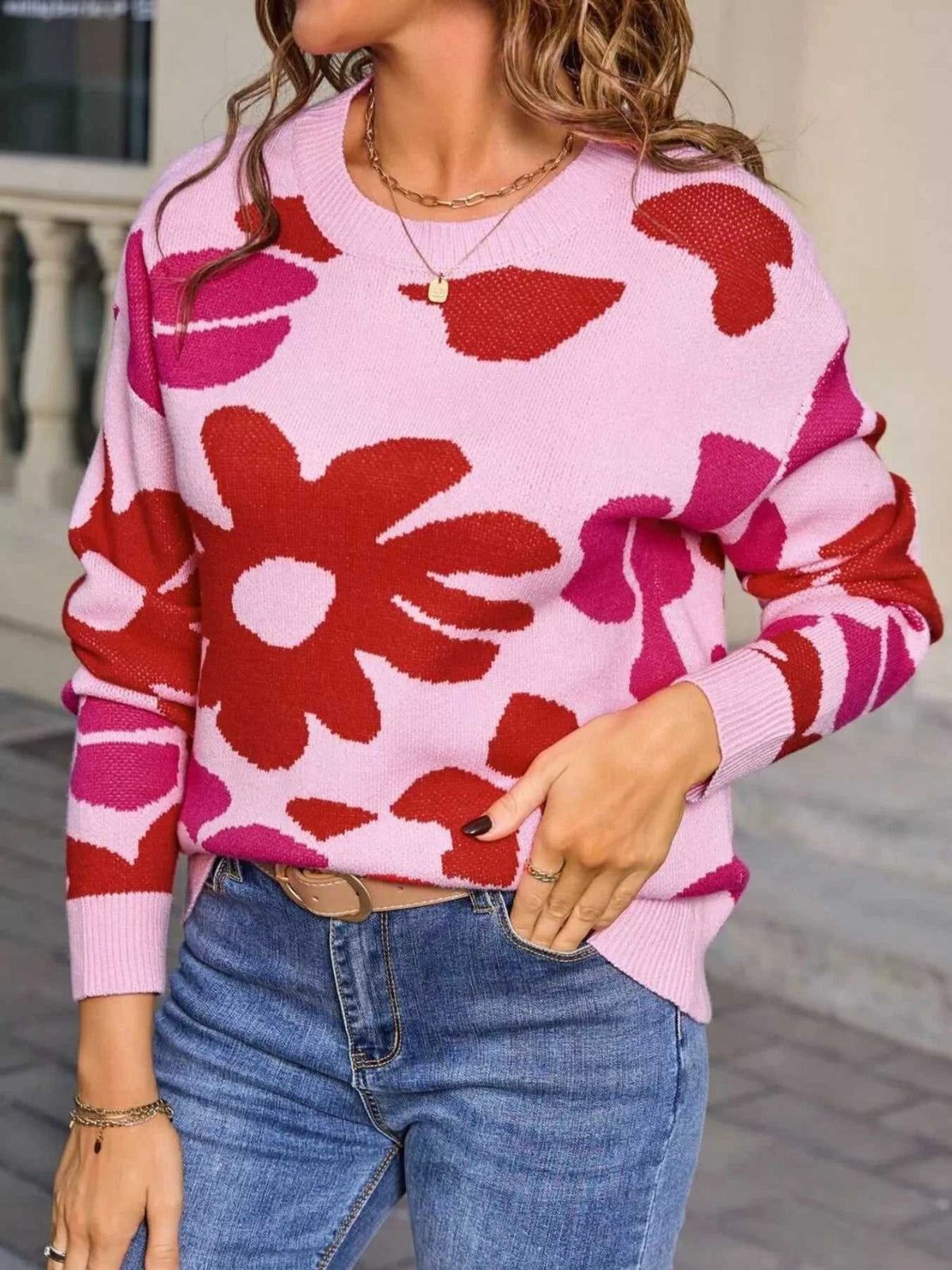 Floral Crew Neck Long Sleeve Sweater 100100117125367 47 Affordable Fashion Under $100 Jerry's Apparel 