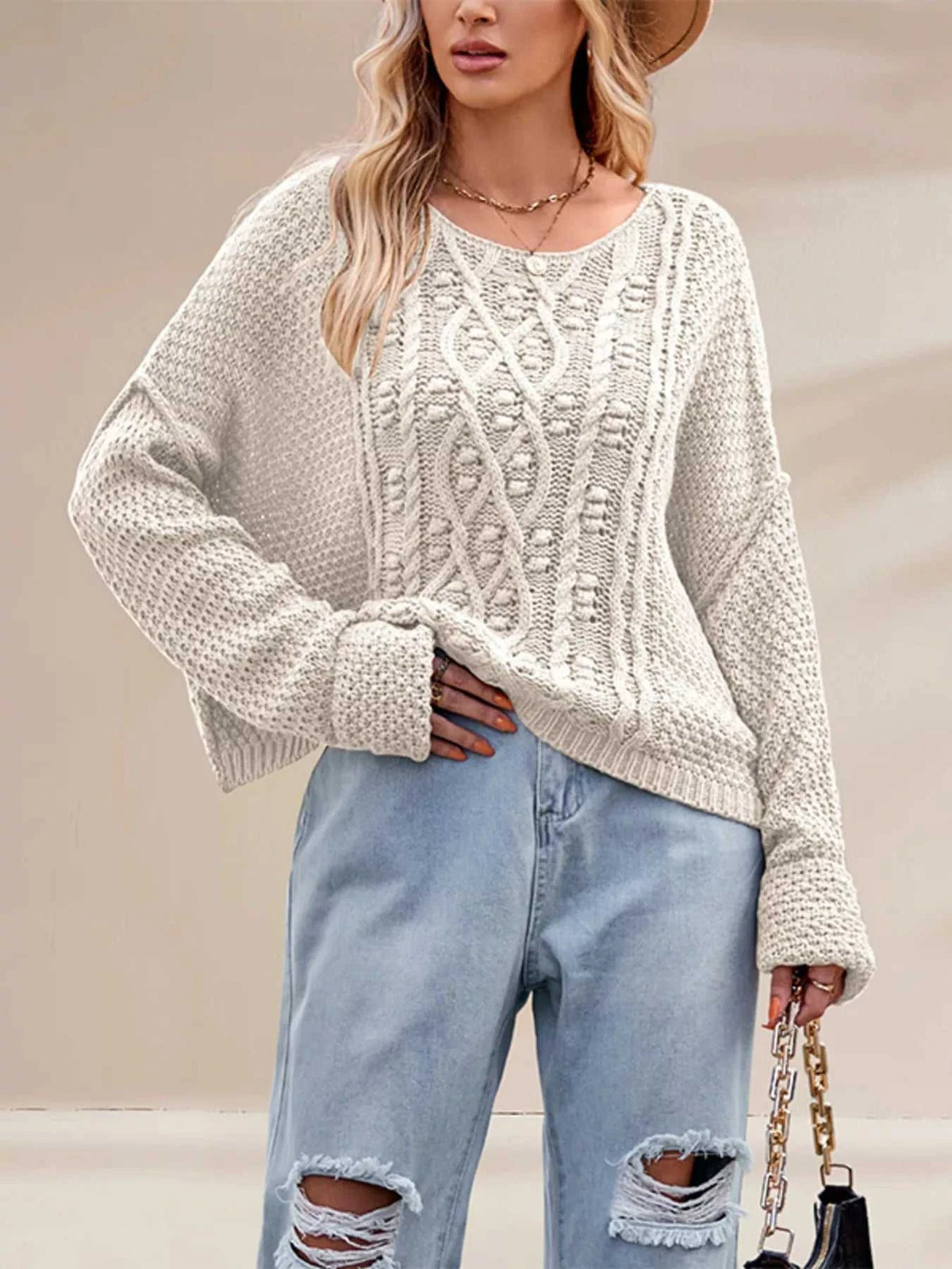 Cable Knit Dropped Shoulder Sweater 100100337070242 47 Affordable Fashion Under $100 Jerry's Apparel 