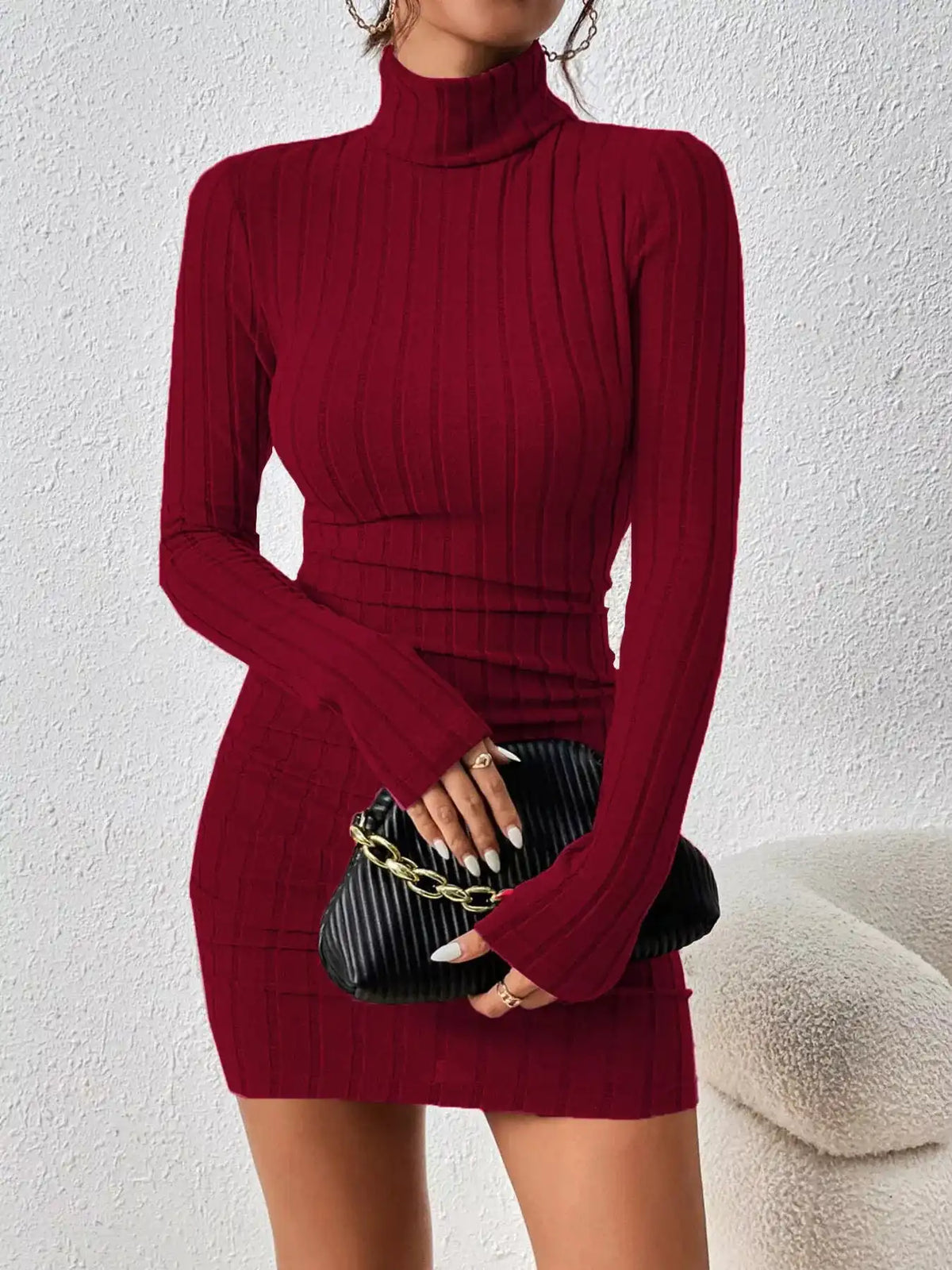 Christmas Outfit Turtleneck Ribbed Bodycon Knit Dress 101002016324235 30 Affordable Fashion Under $100 Jerry's Apparel 