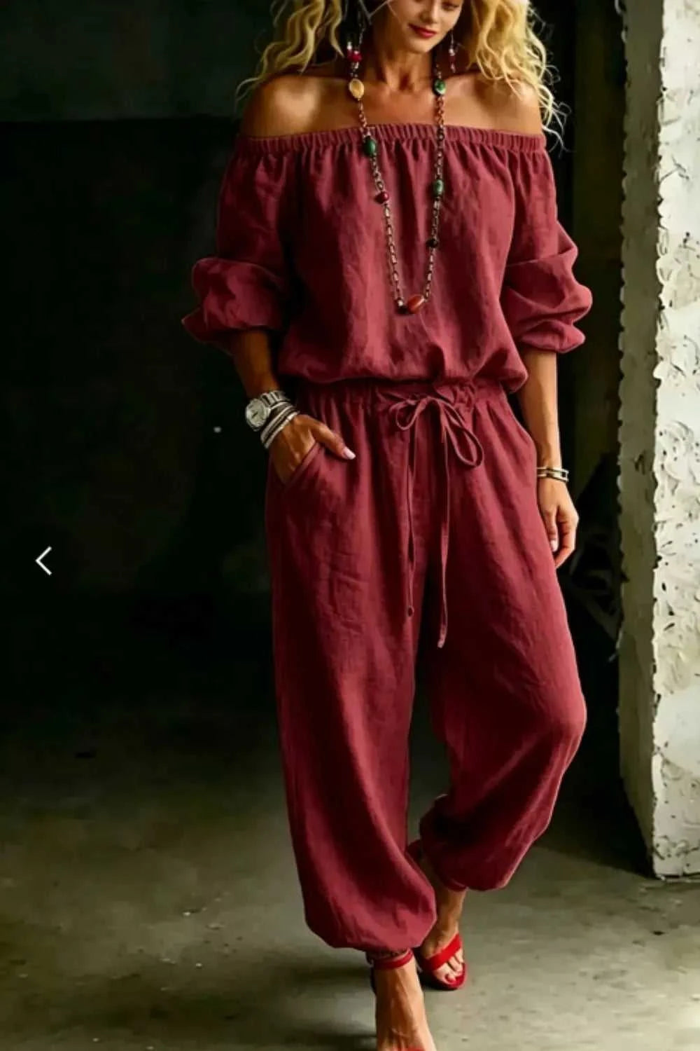 Full Size Off-Shoulder Top and Pants Set Plus Size 100100317389193 35 Affordable Fashion Under $100 Jerry's Apparel 