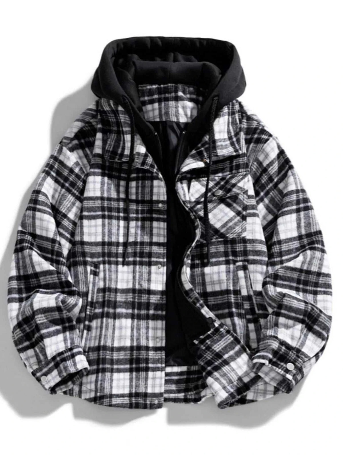Men's Plus Size Drawstring Hooded Plaid Shirt Jacket 100400334024010 84 Affordable Fashion Under $100 Jerry's Apparel 