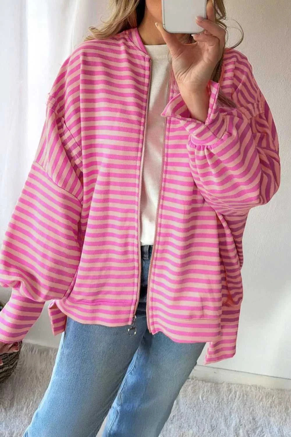 Stripe Striped Zip-up Open Front Loose Fit Regular Length Hoodie 100100494869420 56 Affordable Fashion Under $100 Jerry's Apparel 