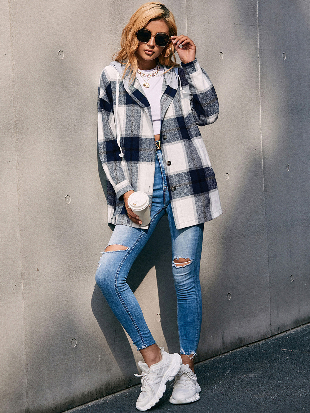 Ivy Lane Plaid Dropped Shoulder Hooded Jacket