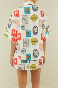 Printed Button Up Shirt and Skirt Set