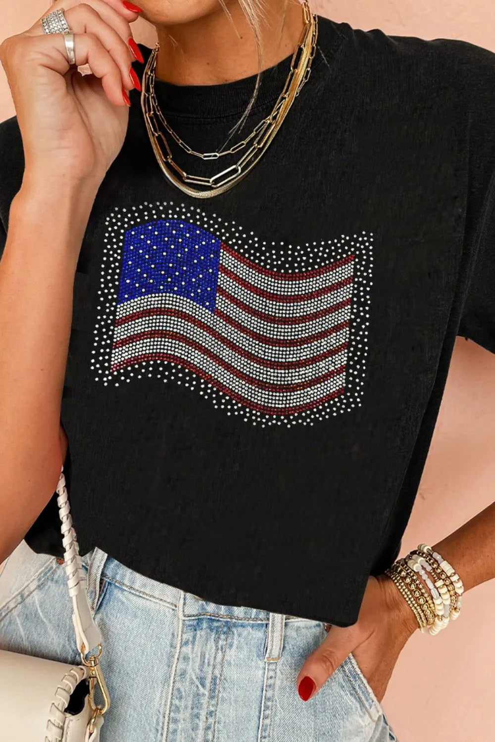 US Flag Round Neck Short Sleeve T-Shirt