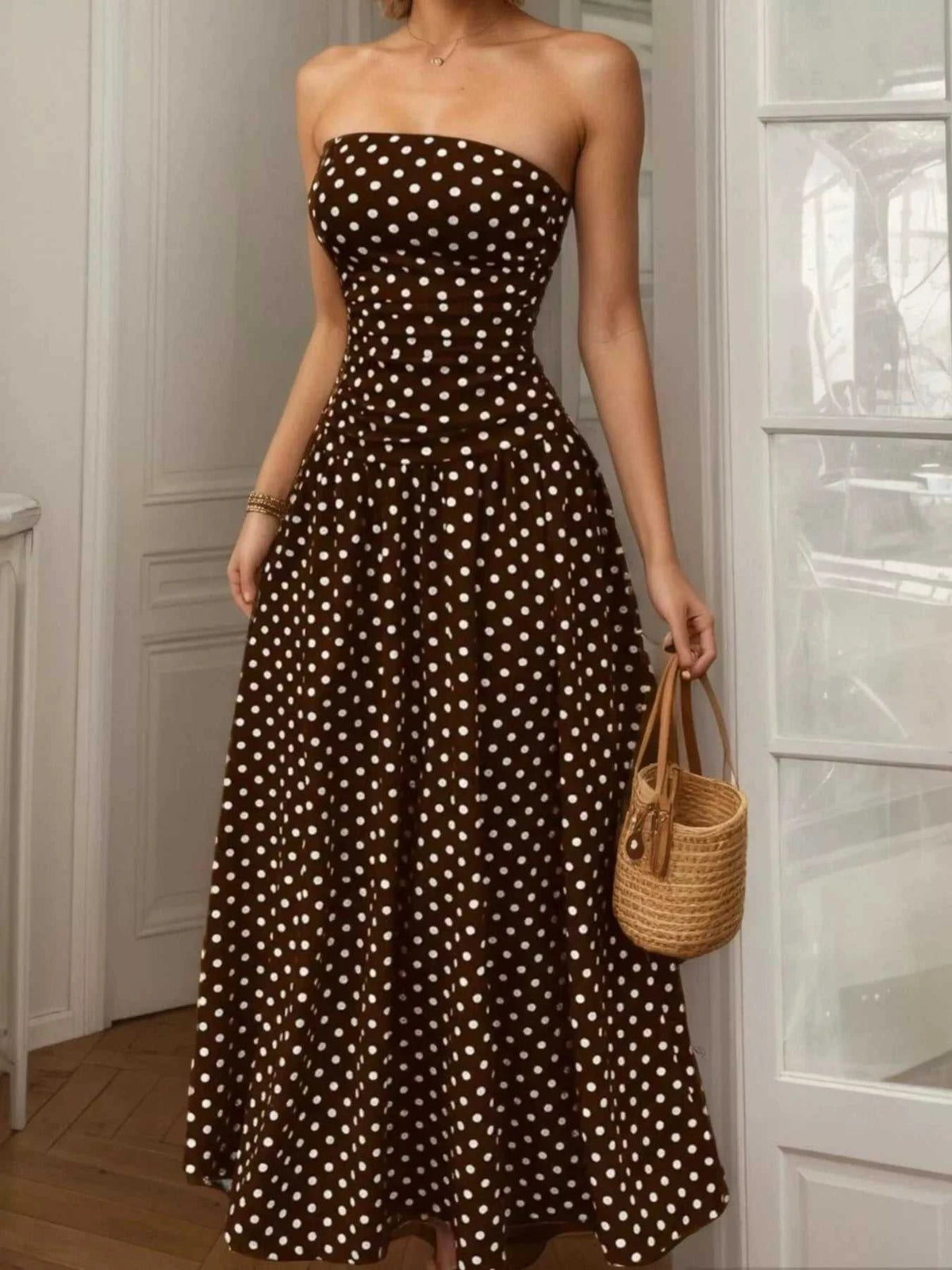 Polka Dot Strapless Maxi Dress 100100244144250 39 Affordable Fashion Under $100 Jerry's Apparel 