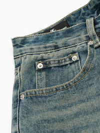 Men's Distressed Camo Patchwork Denim Shorts