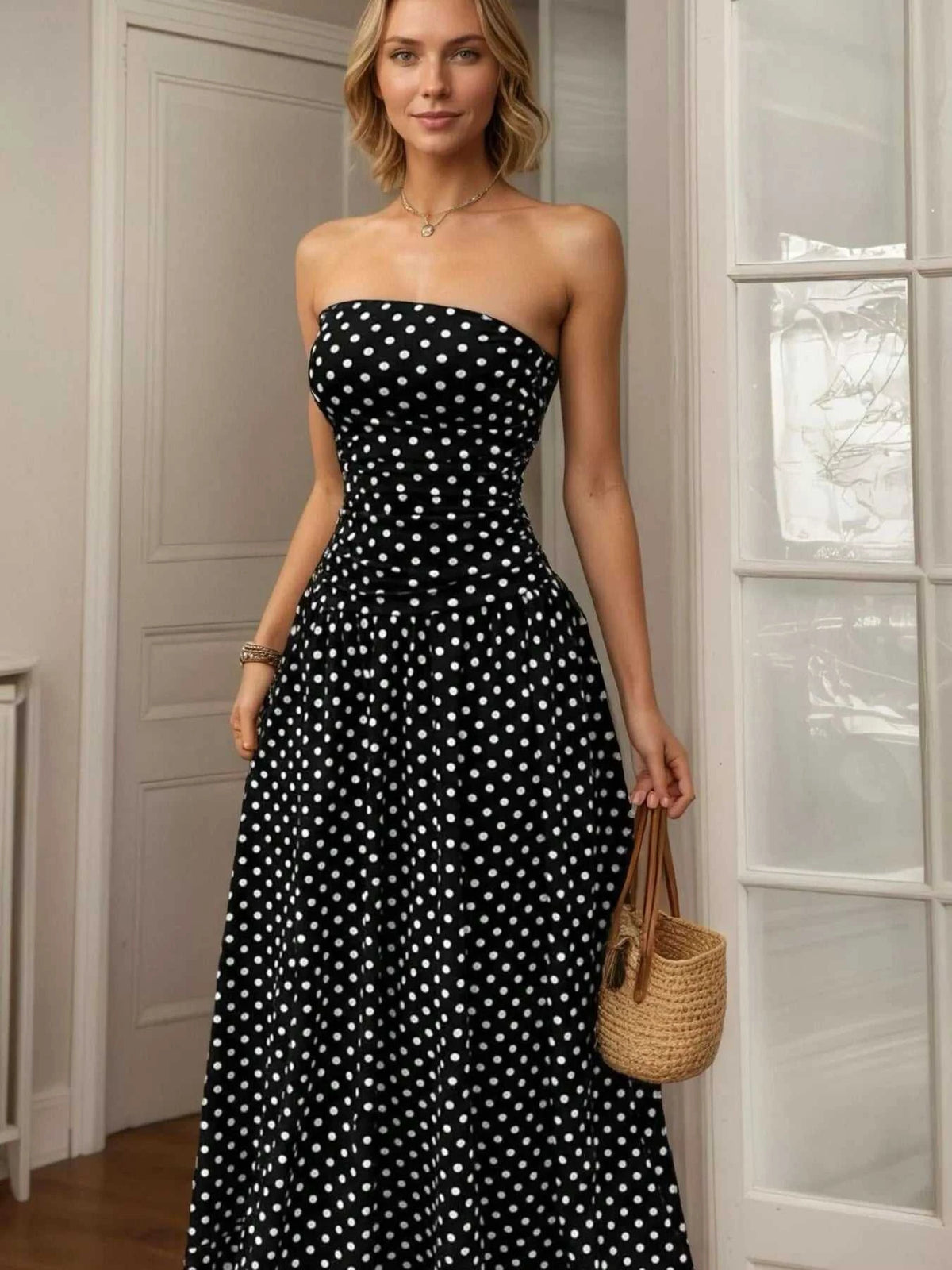 Polka Dot Strapless Maxi Dress 100100244144250 39 Affordable Fashion Under $100 Jerry's Apparel 