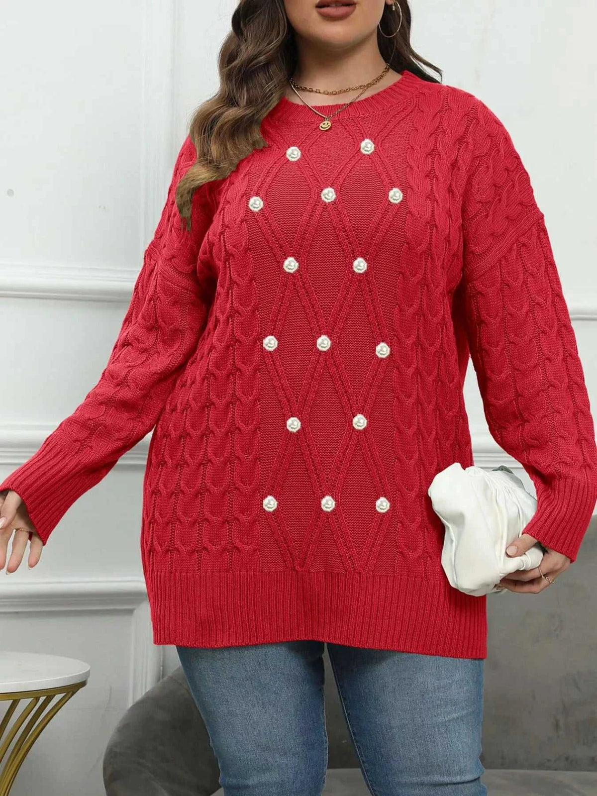 Plus Size Cable Knit Dropped Shoulder Sweater 101002841180880 50 Affordable Fashion Under $100 Jerry's Apparel 