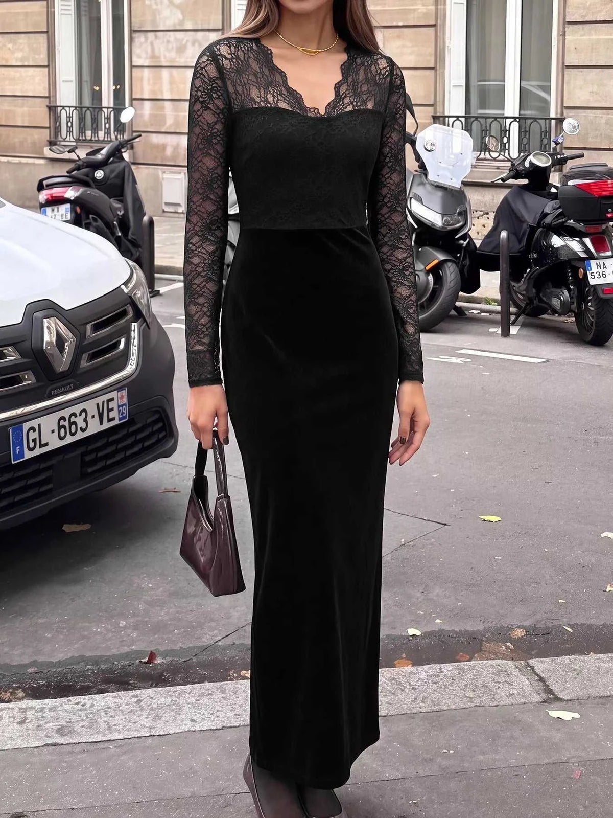 Elegant Lace and Velvet Midi Dress 100100555339596 39 Affordable Fashion Under $100 Jerry's Apparel 