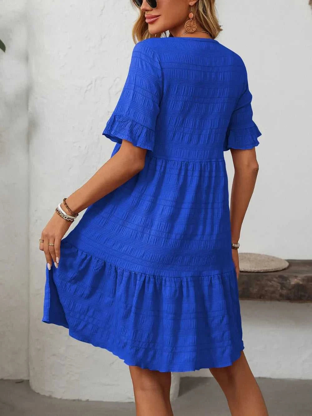 Mandy Ruffled Ruched Round Neck Half Sleeve Dress 100100796041903 25 Affordable Fashion Under $100 Jerry's Apparel 