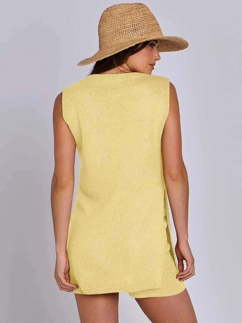 Side Slit Round Neck Tank and Ribbed Shorts Sweater Set 100100101501711 39 Affordable Fashion Under $100 Jerry's Apparel 