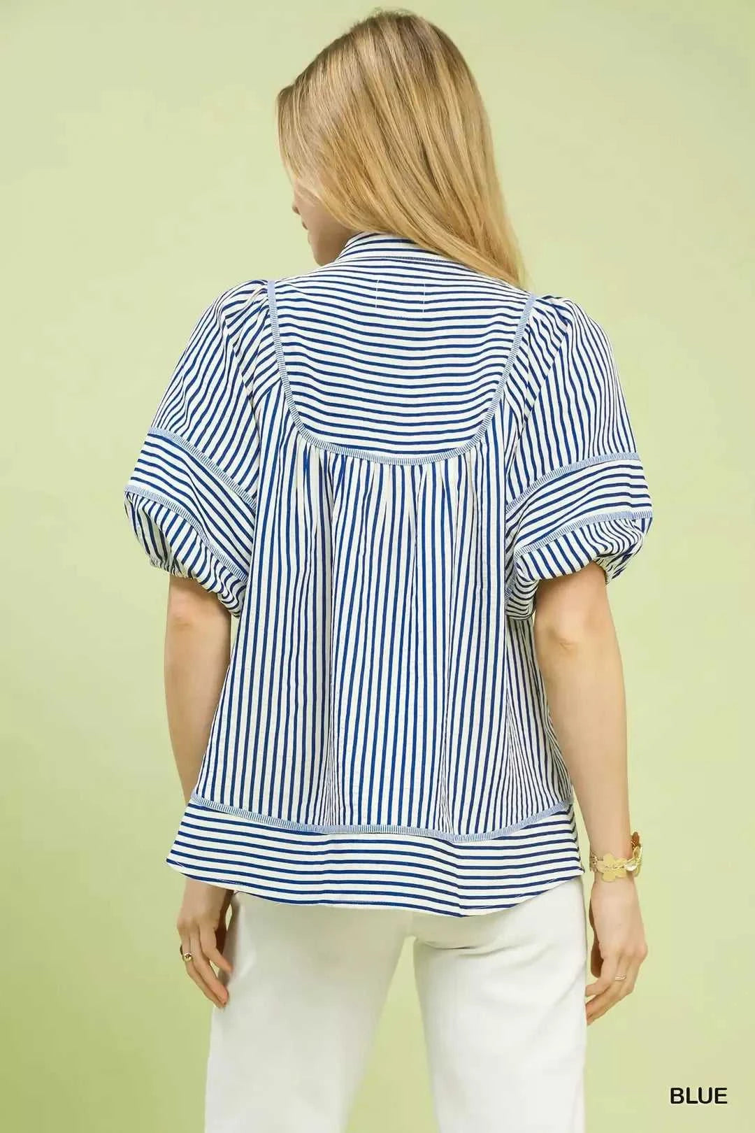 Umgee Striped Puff Sleeve Babydoll Top 100100016861860 45 Affordable Fashion Under $100 Jerry's Apparel 