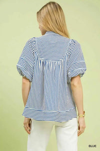 Umgee Striped Puff Sleeve Babydoll Top 100100016861860 45 Affordable Fashion Under $100 Jerry's Apparel 