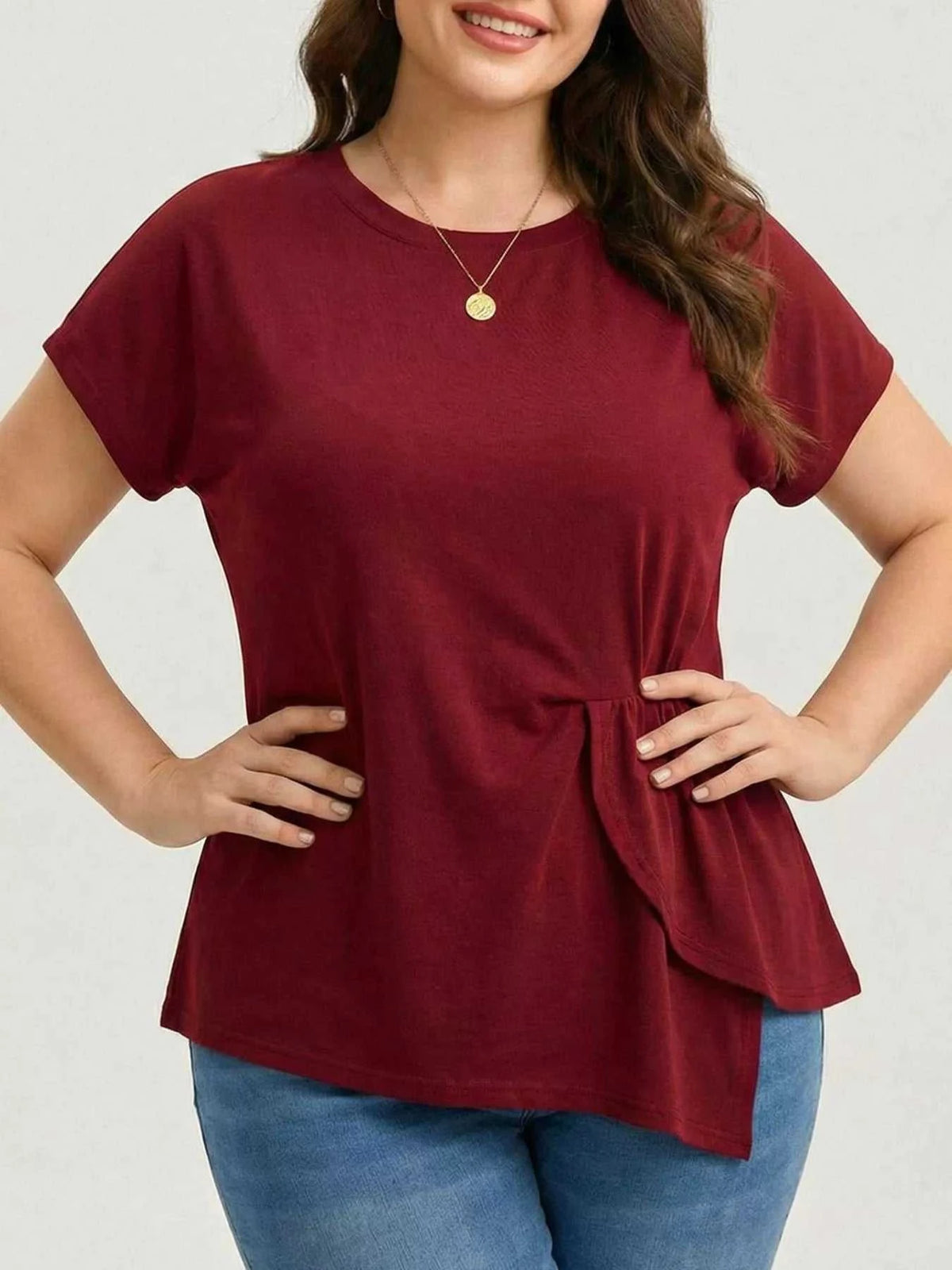 Plus Size Solid Color Ruffle Hem T-Shirt 100100238943443 33 Affordable Fashion Under $100 Jerry's Apparel 