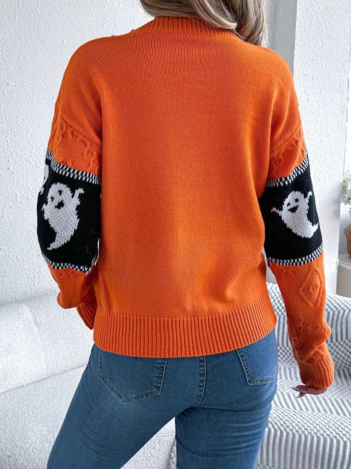 Halloween Ghost Pattern Textured Sweater 101002208811707 37 Affordable Fashion Under $100 Jerry's Apparel 