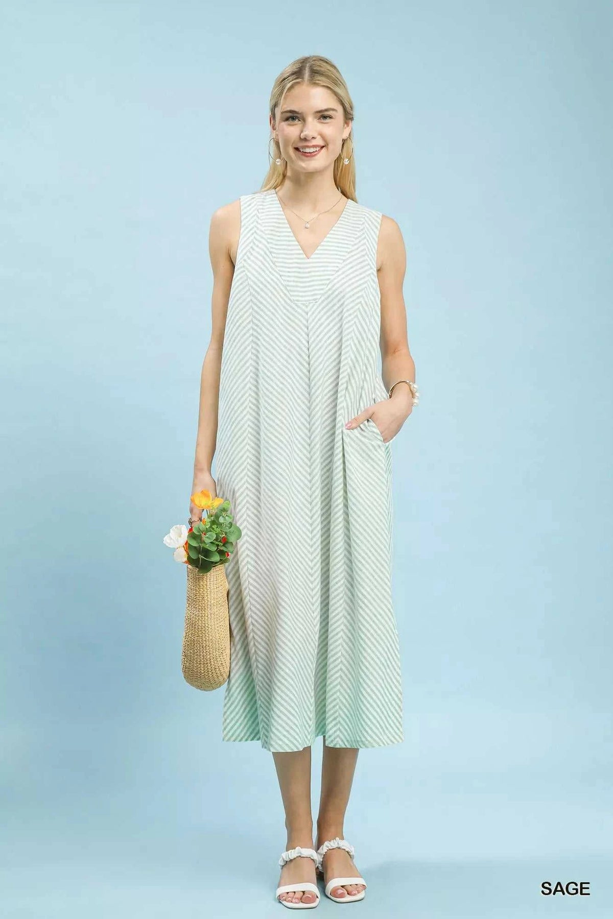 Umgee Chevron Stripe Sleeveless Midi Dress 100100039681638 62 Affordable Fashion Under $100 Jerry's Apparel 