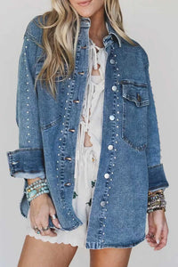 Rivet Embellished Western Style Regular Fit Long Sleeve Denim Jacket 101003389898680 92 Affordable Fashion Under $100 Jerry's Apparel 