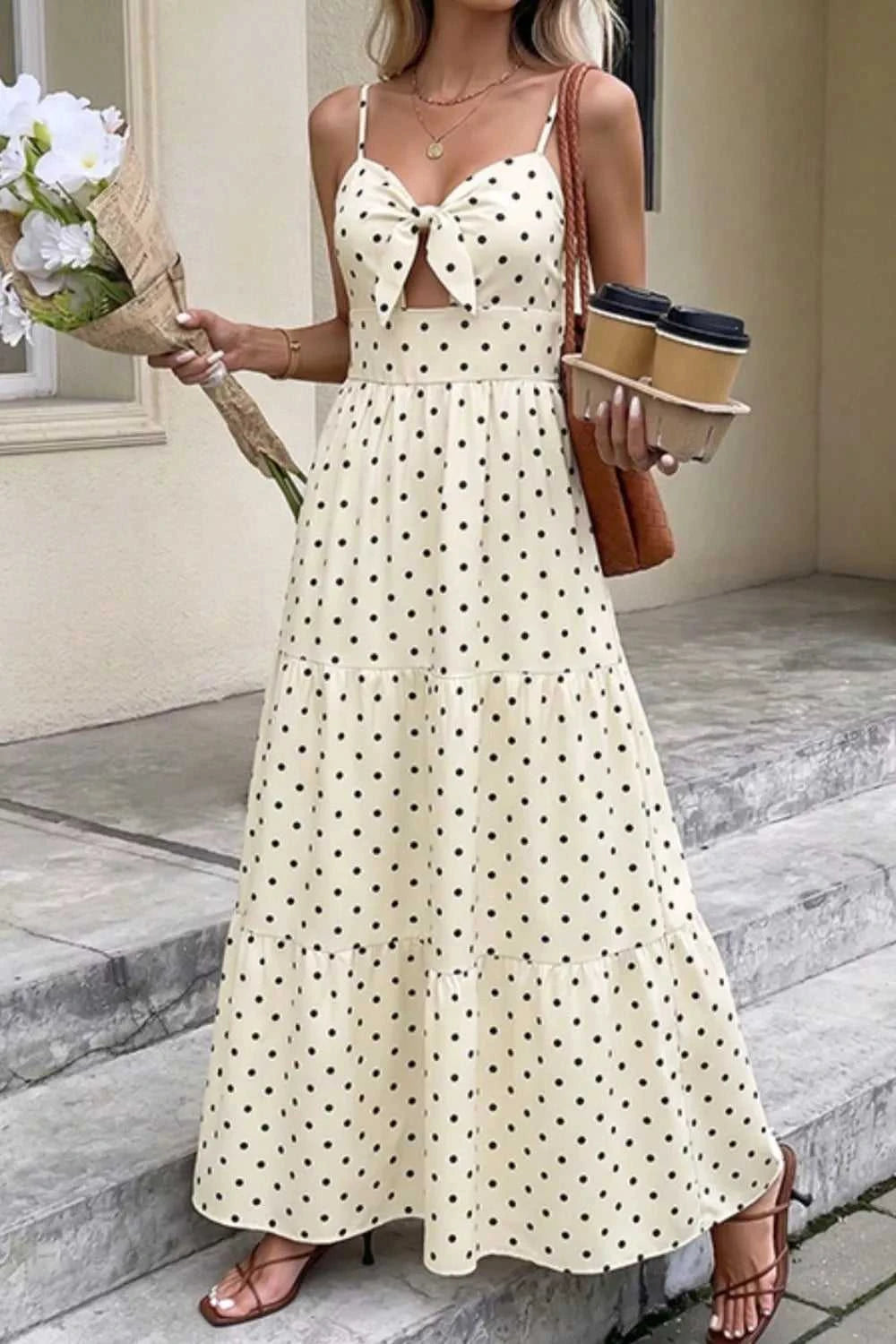 Polka Dot Tie-Front Cutout Maxi Dress 100100443826495 48 Affordable Fashion Under $100 Jerry's Apparel 