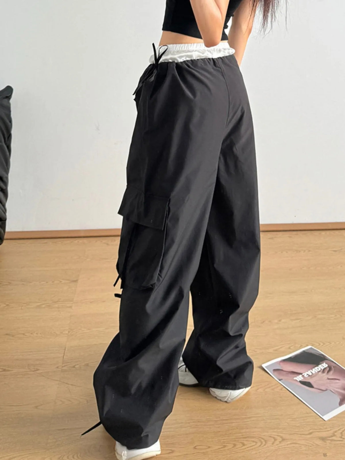 Cargo Wide Leg Pants with Bow Tie Details