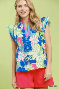 Umgee Bold Floral Flutter Sleeve Top 100100309201391 49 Affordable Fashion Under $100 Jerry's Apparel 