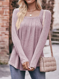 Pleated Square Neck Long Sleeve T-Shirt 100100387874963 31 Affordable Fashion Under $100 Jerry's Apparel 