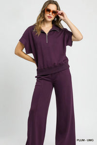 Umgee Full Size Half-Zip Short Sleeve Top Plus Size