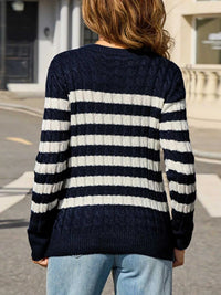 Striped Cable Knit Round Neck Sweater 100100499943508 42 Affordable Fashion Under $100 Jerry's Apparel 