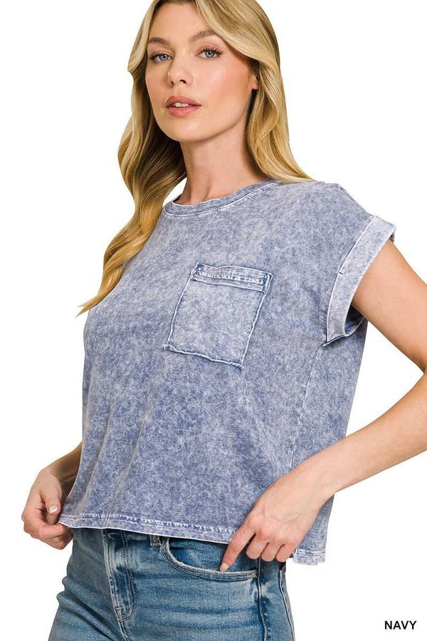 Zenana Halo Snow Washed Cotton Cuffed Short Sleeve Top 100100511521986 23 Affordable Fashion Under $100 Jerry's Apparel 