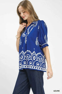 Umgee Printed Puff Sleeve Split Neck Top 100100188901926 47 Affordable Fashion Under $100 Jerry's Apparel 