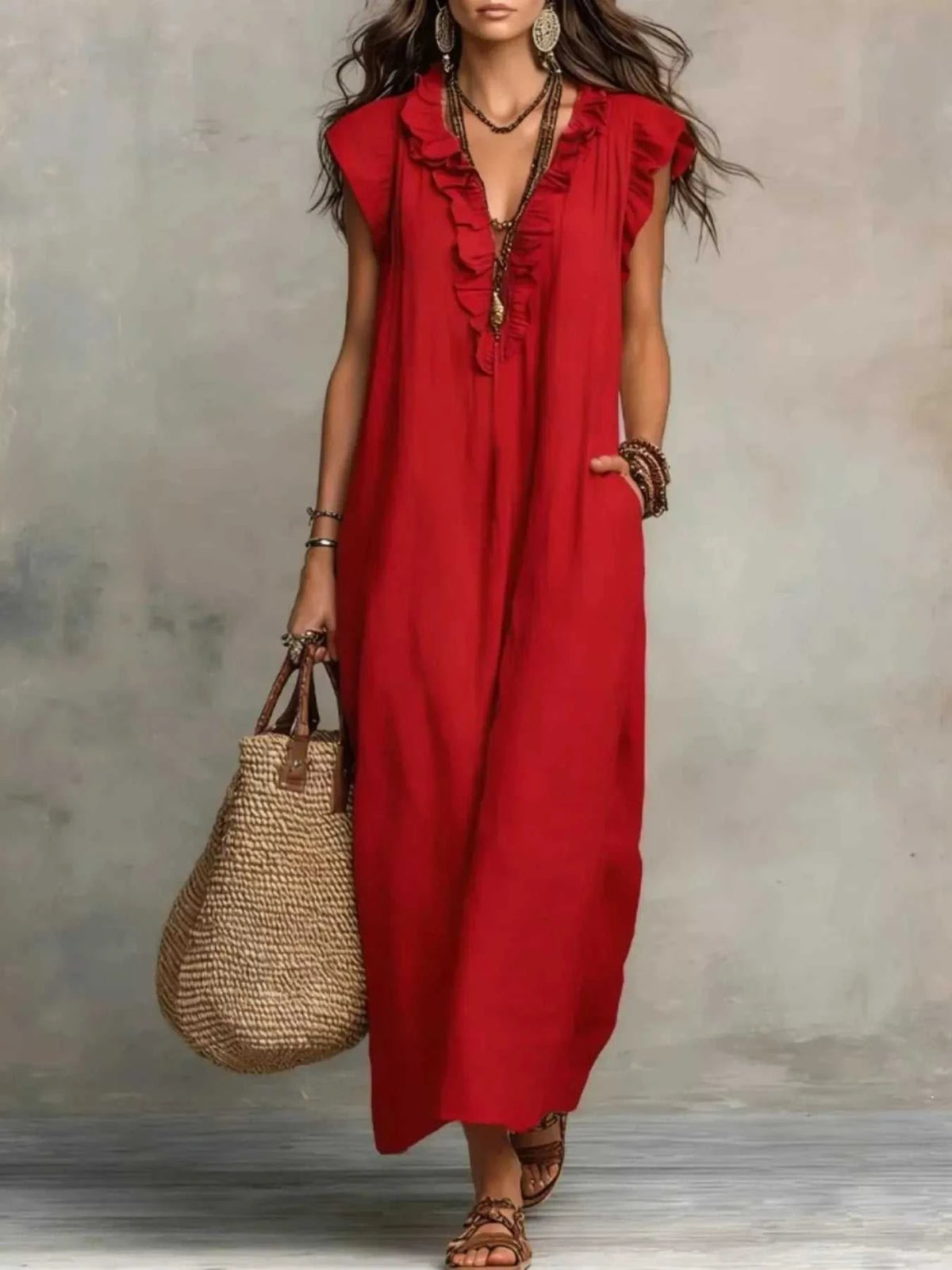 Ruffled V-Neck Maxi Dress 100100710285822 31 Affordable Fashion Under $100 Jerry's Apparel 