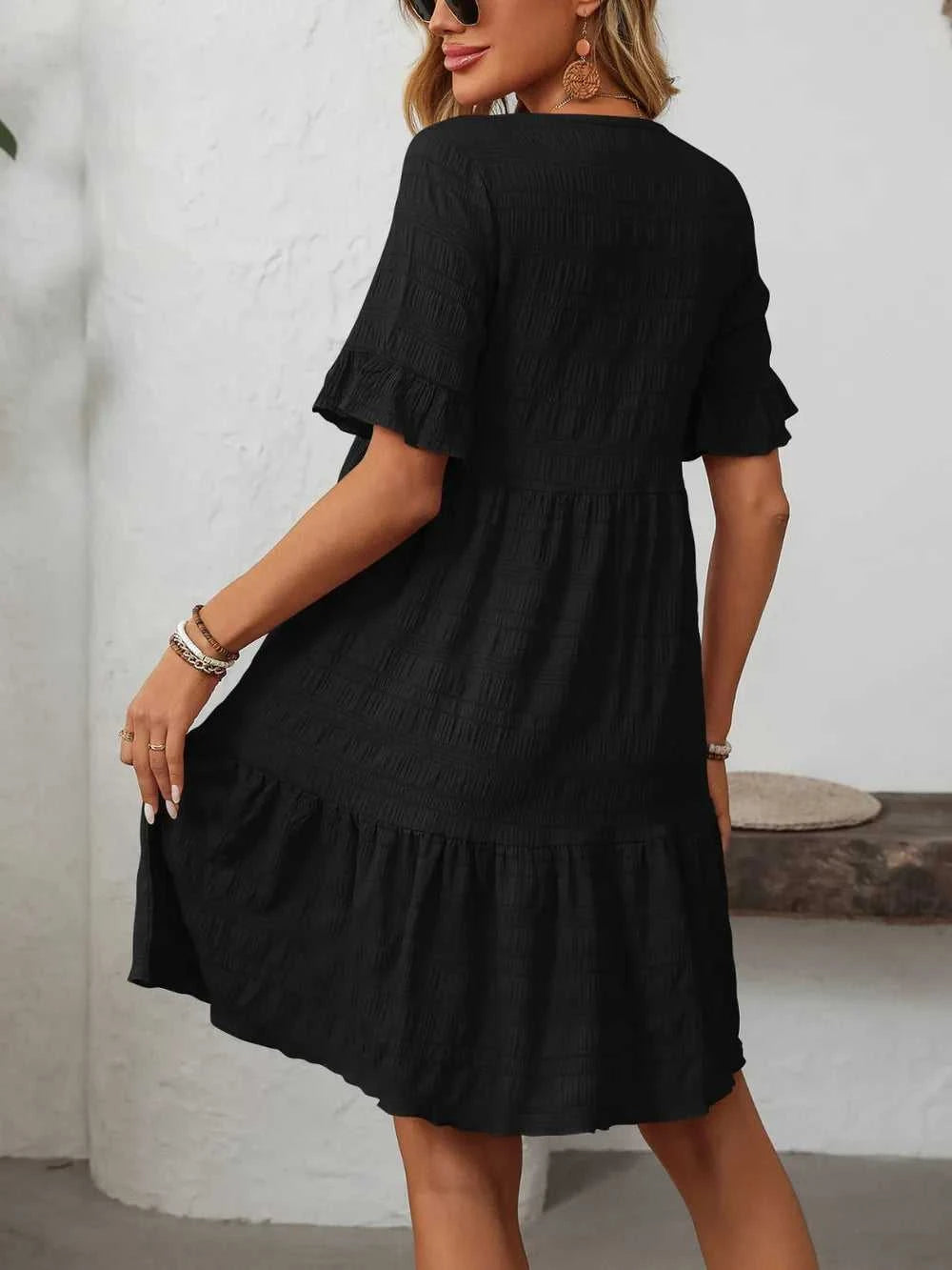 Mandy Ruffled Ruched Round Neck Half Sleeve Dress 100100796041903 25 Affordable Fashion Under $100 Jerry's Apparel 