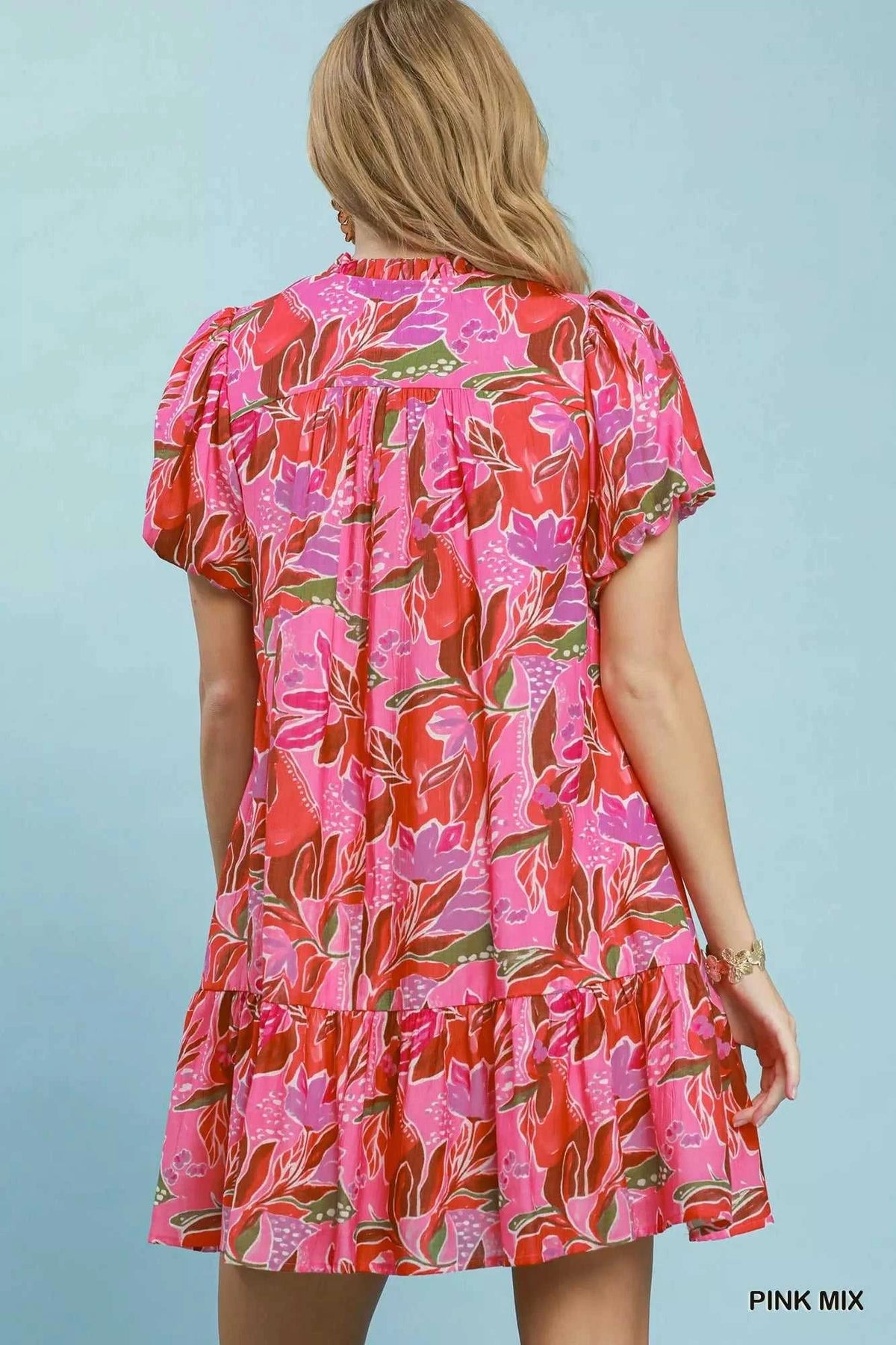Umgee Tropical Floral Puff Sleeve Tiered Mini Dress 100100108761688 64 Affordable Fashion Under $100 Jerry's Apparel 
