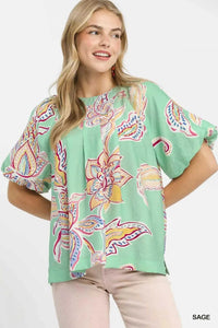 Umgee Paisley Print Puff Sleeve Top 100100646661575 49 Affordable Fashion Under $100 Jerry's Apparel 