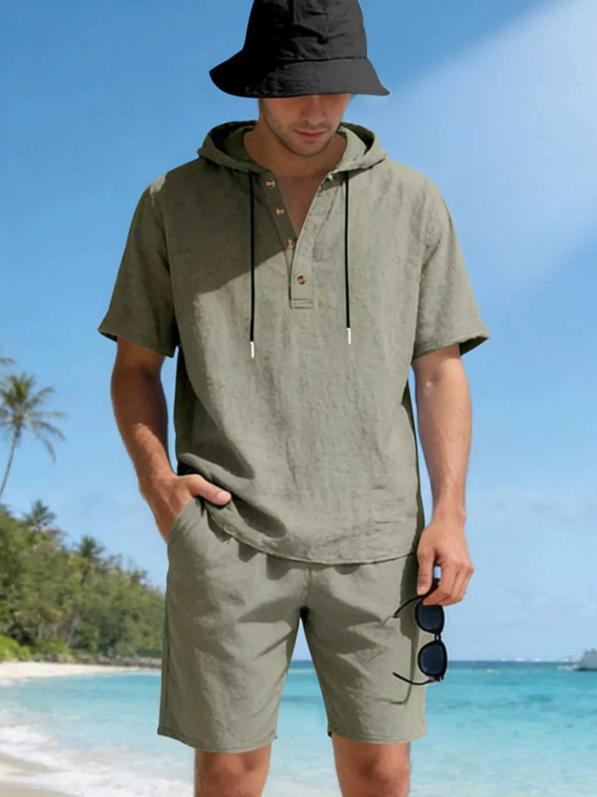 Men's Full Size Casual Short Sleeve Hooded Top & Shorts Set Plus Size 100400516300519 42 Gifts for Him Jerry's Apparel 