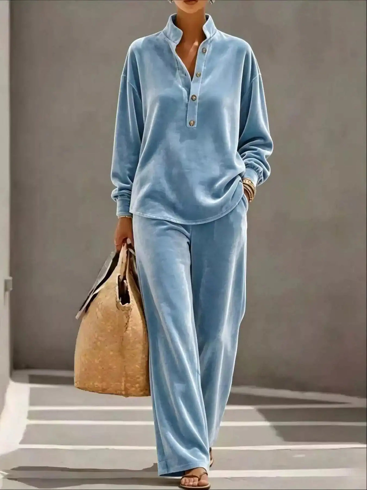 Full Size Half Button Top and Wide Leg Pants Set Plus Size 101001300812534 65 Affordable Fashion Under $100 Jerry's Apparel 