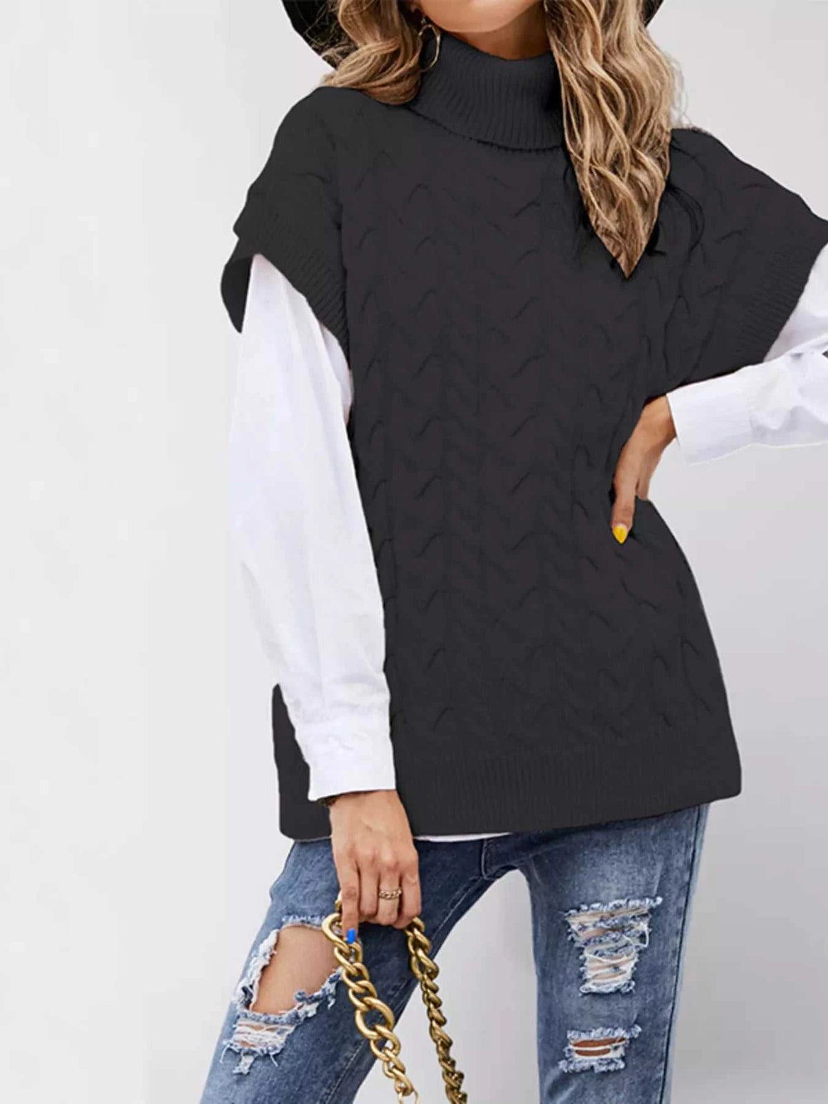 Chunky Knit Turtleneck Cap Sleeve Sweater 100100761483880 45 Affordable Fashion Under $100 Jerry's Apparel 