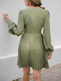 Pleated Long Sleeve V-Neck Dress 100100019199491 59 Gifts for Her Jerry's Apparel 