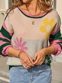 Floral Striped Sleeve Round Neck Sweater 100100273694398 49 Affordable Fashion Under $100 Jerry's Apparel 