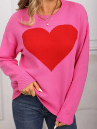Valentine's Day Heart Round Neck Dropped Shoulder Sweater 100100320895258 49 Affordable Fashion Under $100 Jerry's Apparel 