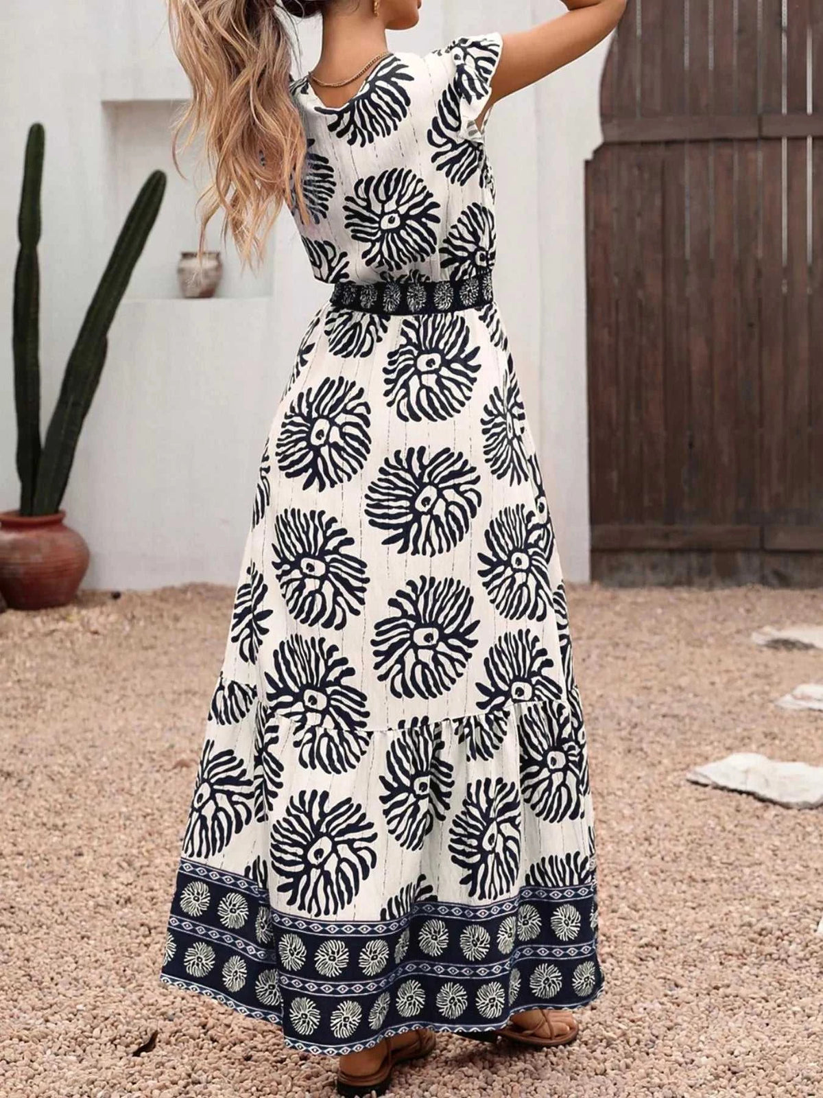 Printed V-Neck Cap Sleeve Maxi Dress 100100026521831 39 Affordable Fashion Under $100 Jerry's Apparel 